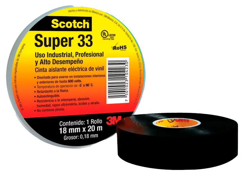 Cinta eléctrica de vinilo Scotch Super 33+ en rollo negro