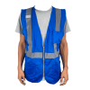 Chaleco ERB azul con cinta reflectiva y zipper frontal