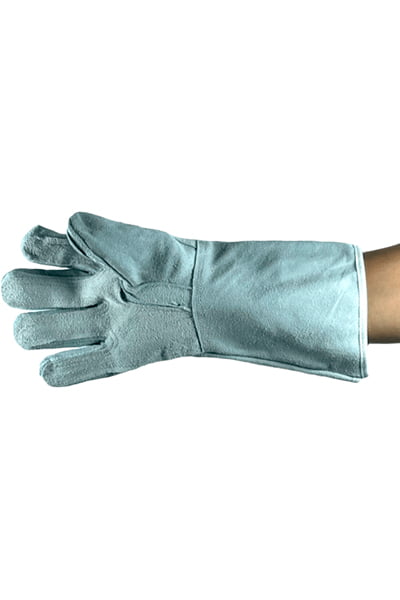 Guante de cuero gris con doble palma largo 14"