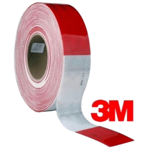 Cinta reflectiva 3M 981 rojo/blanco instalada en camión para alta visibilidad